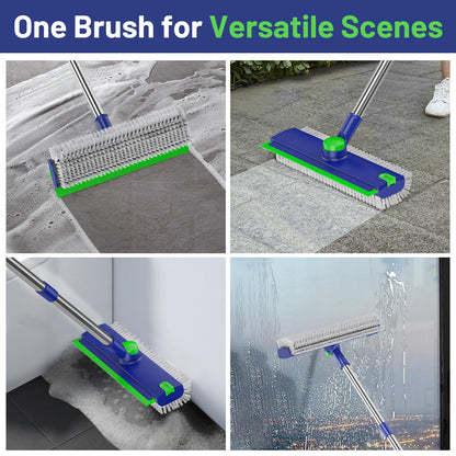 EHADOO Floor Scrub Brush with Long Handle: 3 in 1 Heavy-Duty Floor Scrubber Brush with Squeegee for Cleaning Tile Bathroom Deck Kitchen Patio - Blue