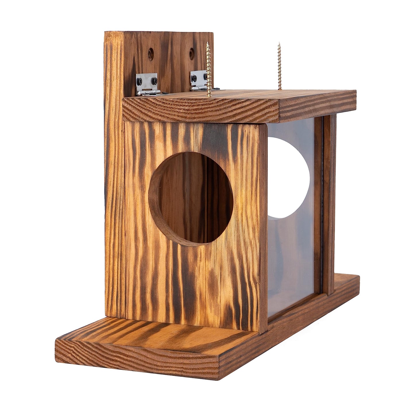 MIXUMON Wood Squirrel Feeder, Squirrel Feeders for Outside Winter, Wooden Chipmunk Feeder for Corn, Peanuts, Durable Box Easy to Fill with Removable Front Panel (Style 1)