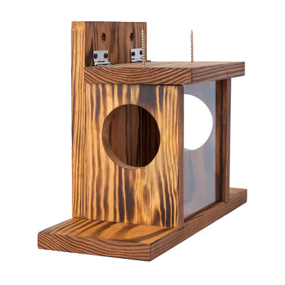 MIXUMON Wood Squirrel Feeder, Squirrel Feeders for Outside Winter, Wooden Chipmunk Feeder for Corn, Peanuts, Durable Box Easy to Fill with Removable Front Panel (Style 1)