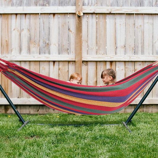 Goutime Children's Hammock with Stand, 220 lb Capacity, with Portable Carrying Bag, Kids Hammocks for Indoor, Outdoor, Patio, Deck, Yard, Beach (Red Stripe, Child Size)