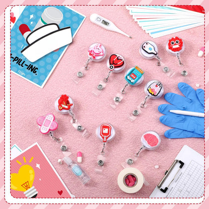 Geyoga 30 Sets Nurse Badge Reels Lanyard Retractable Medical Badge Holder Gifts with Healthcare Worker Thank You Card for Christmas Nurses Doctors ID Name Cards Emts Medical Staff(Nurse Style)