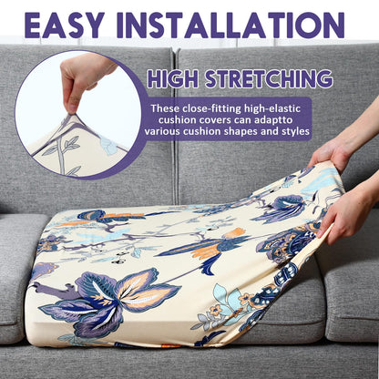 SmoothNovelty 4 Pcs Printed Couch Cushion Covers Stretch Furniture Sofa Washable Floral Replacement Seat Covers for Indoor and Outdoor (Poppy)