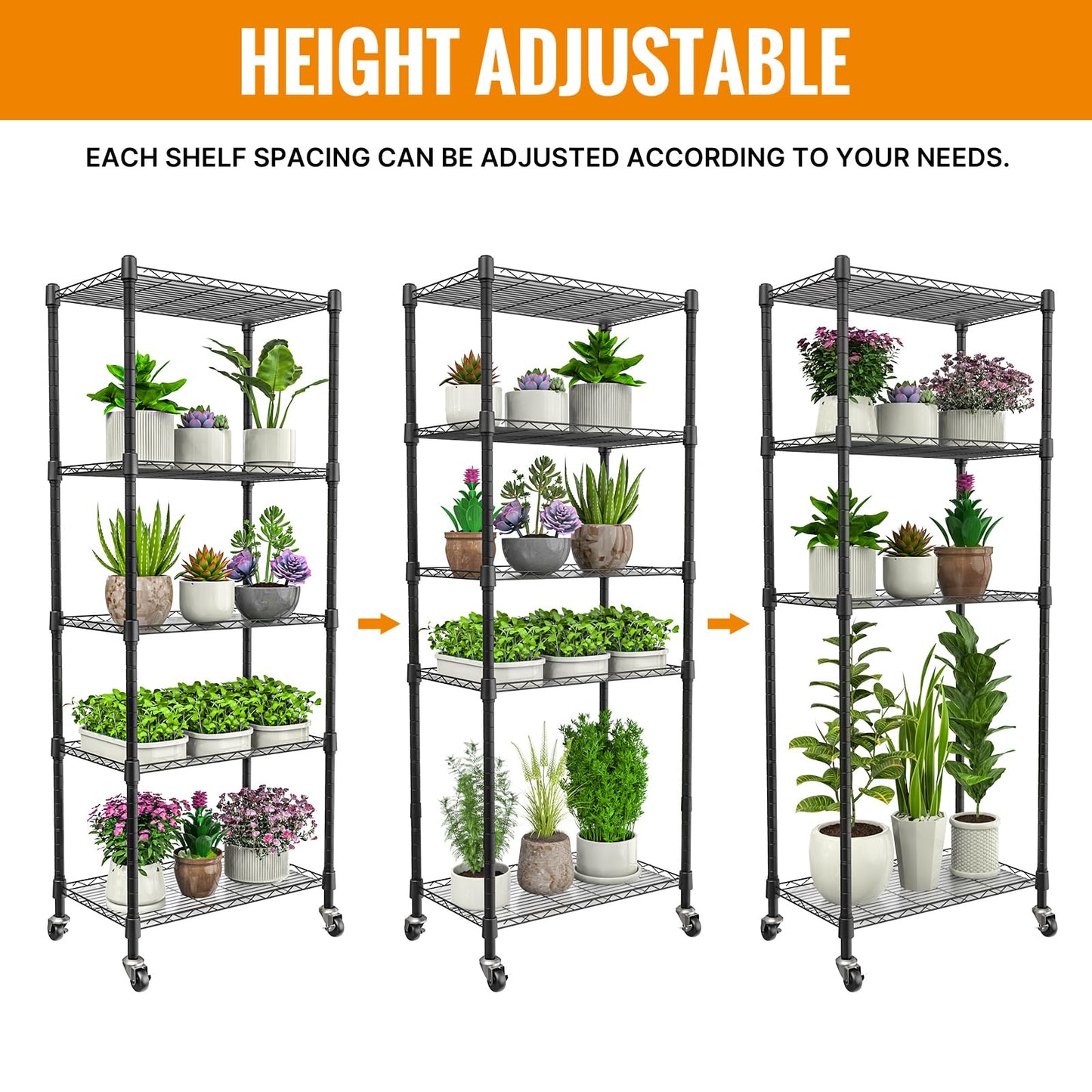 sagrynfp Plant shelf with grow light, 5-Tier metal Plant Stand with 4-Pack 72W Full Spectrum Grow Lights, Auto Timer，Ladder Flower Pot Stand indoor 23.2" L x 13.4" W x 61.4" H