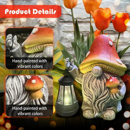 OAWPKY Mushroom Gnome Garden Decor Outdoor Statues, Cute Solar Lights Lawn, Balcony, Yard Decorations, Outdoor Garden Decorations for Patio Mom Gift