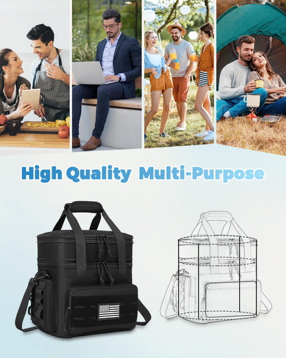 holuxer Tactical Lunch Bag & Lunch Box for Men - Large Double Deck Expandable Insulated Soft Adult Lunchbox for Work - Cooler Bag for Beach, Picnic, Camping,Outdoor，Travel (Black,16L)