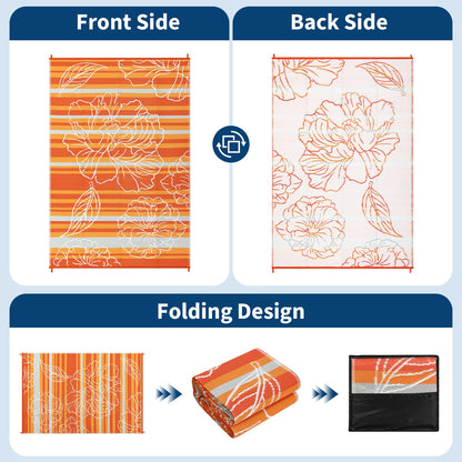 Garvee 6x9 Outdoor Waterproof Rug, Floral Outdoor Area Rug，Reversible Plastic Straw Patio Rug, Portable Camping Mat for RV, Picnic, Beach, Balcony, Garden & Camping Orange