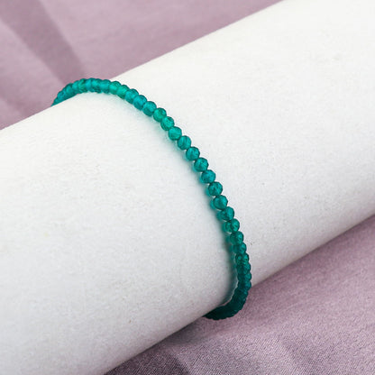 GEMSYMPHONY Natural Green Jade Beads Bracelet Birthstone Gemstone Jewelry, 3-3.5 mm Faceted Beads, Hypoallergenic 8 Inch Silver Plated Handmade Crystal Dainty Bracelets For Women (Green Jade)