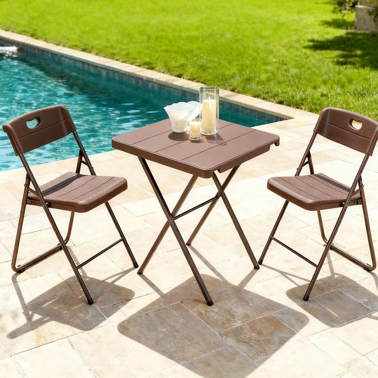 FurniEdge Folding Table, Portable Square Foldable Table No Assembly, Heavy Duty Steel Frame Indoor Outdoor Camping Patio Table with 400 LBS Capacity, Picnic Card Table for Backyard, RV, Small Spaces