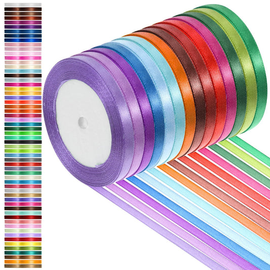 SHENLIU 60 Rolls Rainbow Satin Ribbon, 1/4 Inch 24 Yards/Roll Colorful Ribbons Solid Fabric Ribbon Roll for Gift Wrapping DIY Crafts Wedding Shower Christmas Birthday Party Decor(1440 Yd, 60 Colors)