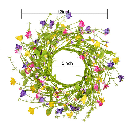 LSKYTOP Artificial Flower Wreath with Green Leaves Berries Wildflower Spring Summer Wreath for Front Door Wall Wedding Decor,12inch (1)