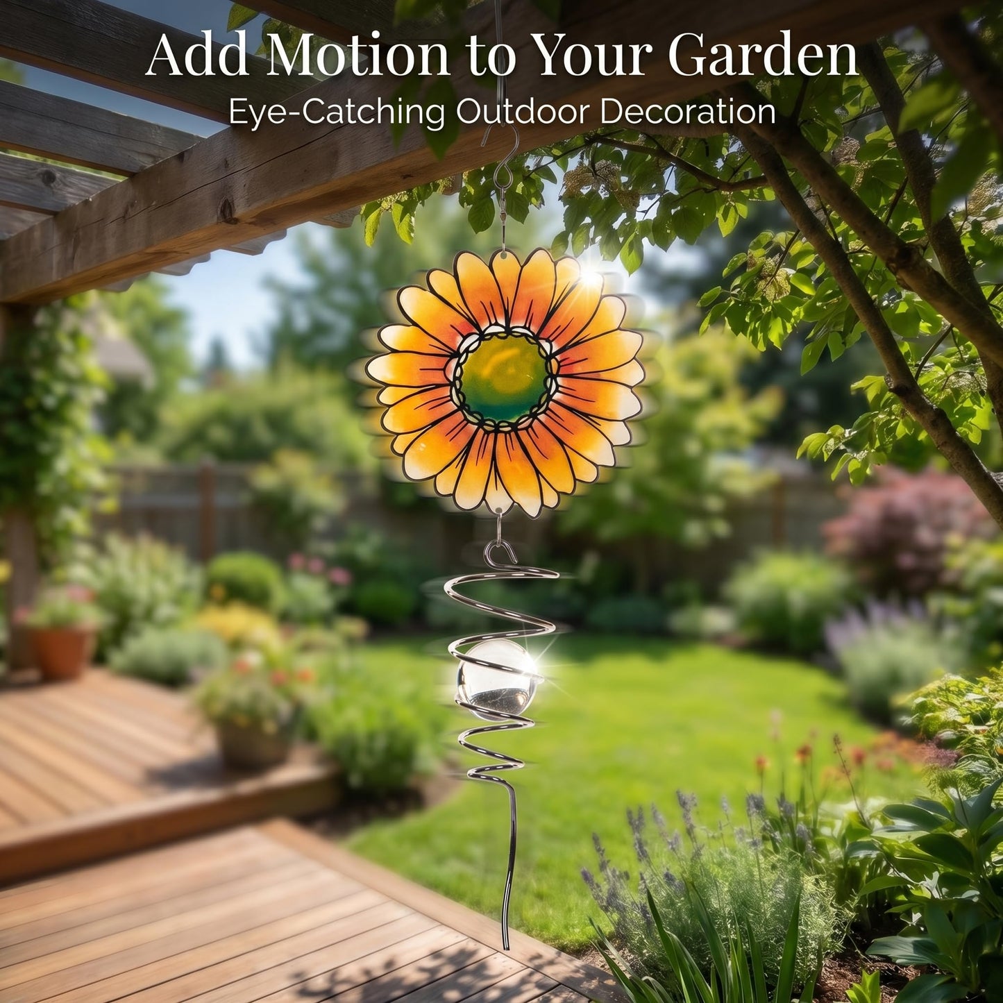 18" Wind Spinner Outdoor Hanging Metal Figurine Spinner for Garden Décor Ornaments,Lawn Yard Patio,Sunflower