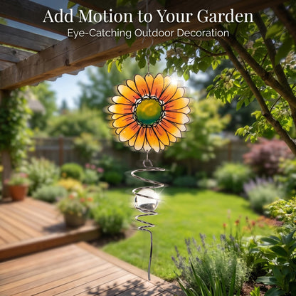 18" Wind Spinner Outdoor Hanging Metal Figurine Spinner for Garden Décor Ornaments,Lawn Yard Patio,Sunflower
