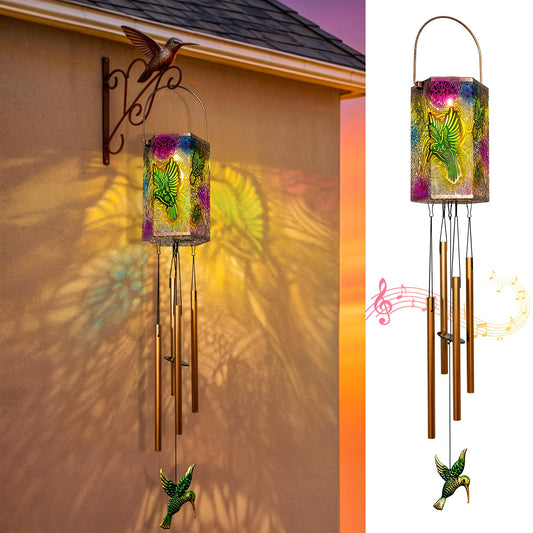 Hummingbird Solar Wind Chimes for Outside Gifts for Women,3D Multicolor Waterproof Solar Lantern Wind Chimes Outdoor Lights LED Hanging Decor for Garden, Patio, Yard Gifts for Mom Grandma