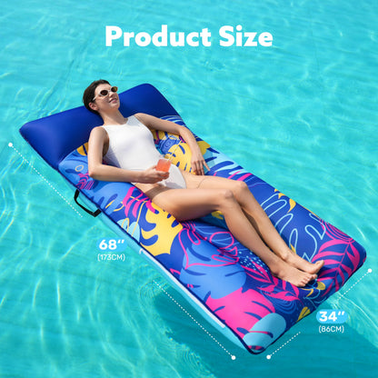 Sloosh Inflatable Pool Floats Raft - XL Fabric Covered Pool Mat Lounger Floaties for Adults, Ultra Comfort Inflatable Water Float with Headrest for Beach Lake Swimming Pool Floating 68"X34" (Blue)