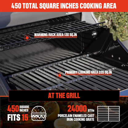 Monument Grills 2-Burner Stainless Steel Liquid Propane Gas Grill, Two Foldable Shelves Patio Garden Barbecue Grill with Clearview® Lid, Knob Control Mesa200S