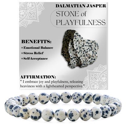 Bivei Dalmatian Jasper- Grounding & Joy - 6mm Beaded Bracelets for Women Handmade Semi Precious Natural Stone Stretch Elastic Jewelry for Women Yoga Protection Gifts