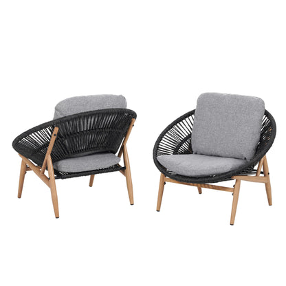 Merax Outdoor Wicker Papasan Chair Set of 2, Rattan Patio Papasan Egg Lounge Chair with Cozy Cushion, Low Seat Round Chair for Backyard Balcony Garden Poolside, All-Weather, Easy Assembly, Grey