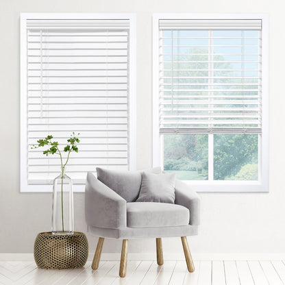 DEZ FURNISHINGS Cordless 2" Signature Faux Wood Blind, 30" W x 48" H, Embossed White