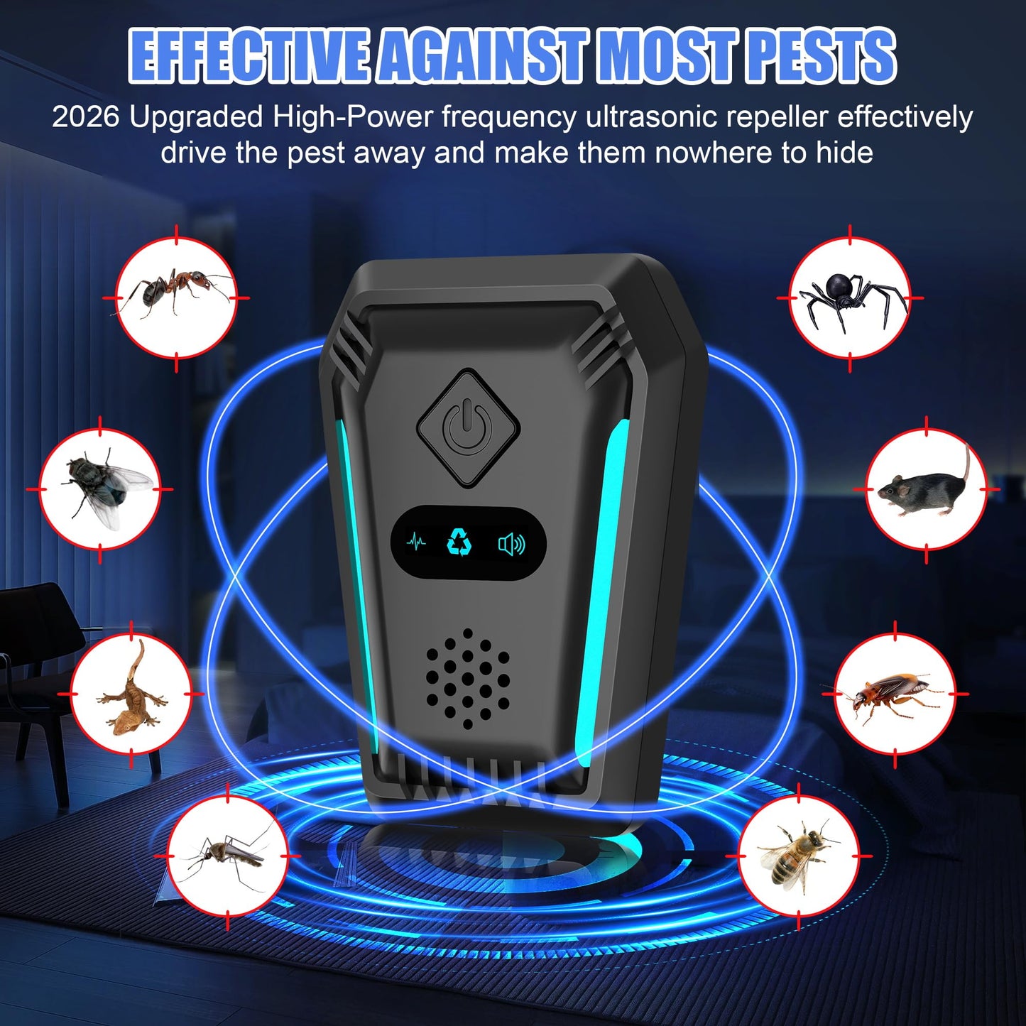 (2026 Upgraded) Ultrasonic Rodent & Pest Indoor Repeller - Stronger Driving Force, Repellent for Mouse, Rats, Roaches, Ants, Spiders & Bugs | Plug-in Control, 3 Mode Switching (6 Pack)