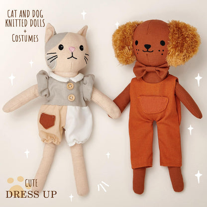 Golray Portable Dress Up Plush Doll Set with Storage Case, Cat & Dog Stuffed Animal Toys, Doll Clothes with Wooden Hangers & Suitcase Wardrobe Travel-Ready Toy Organizer, Gifts for Girls Ages 3+