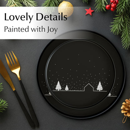 MIAMIO – Christmas Dinnerware Set 12-Piece/Christmas Plates Set with Mugs in minimalist holiday design (Service for 4) / Dishwasher and Microwave Safe – Vinter Collection