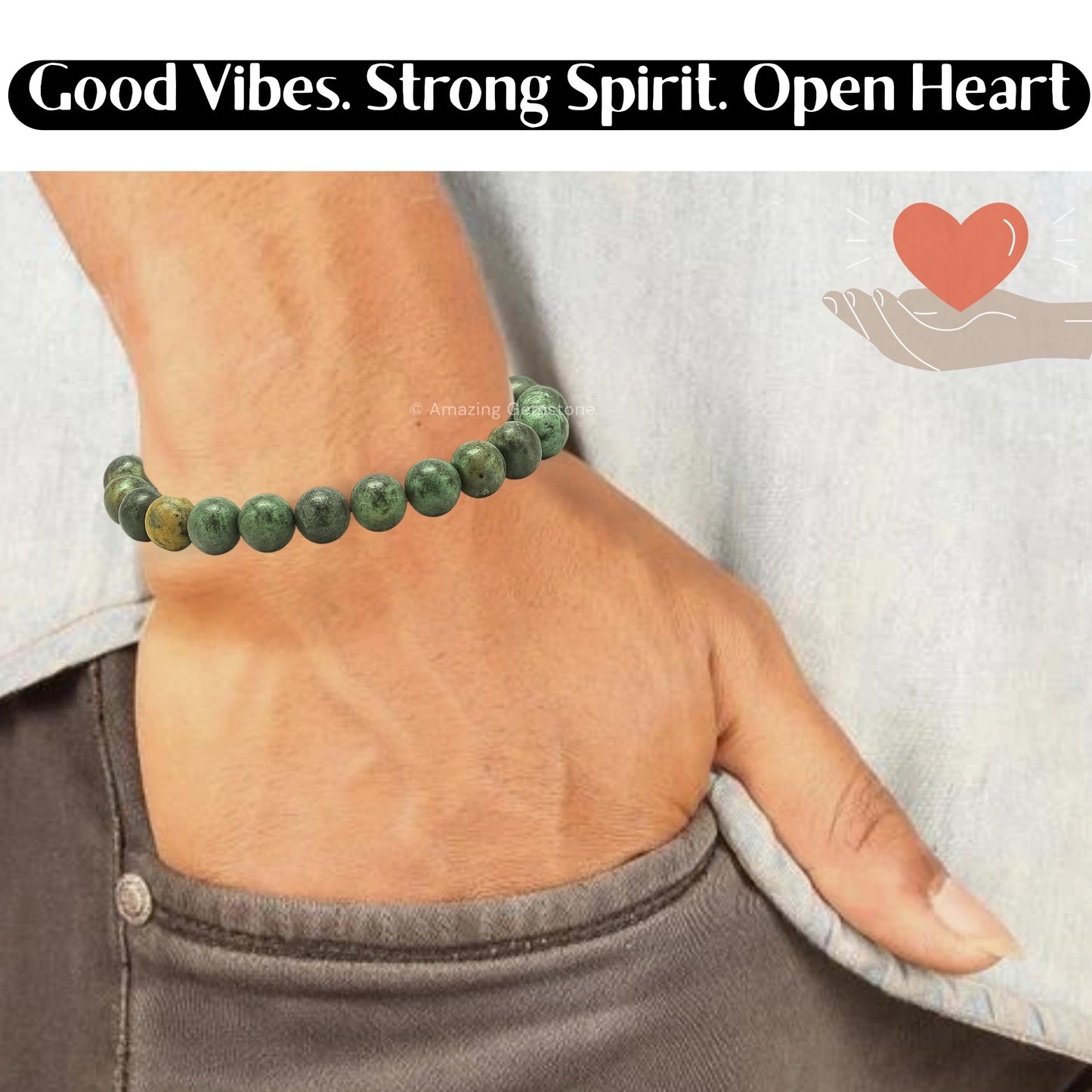 Amazing Gemstone African Turquoise Bracelet for Women Men's Gifts - Protection Healing Crystal Bracelet - 8mm Gemstone Beaded Adjustable Bracelet Pulseras Para Hombres Mujer Stocking Stuffers