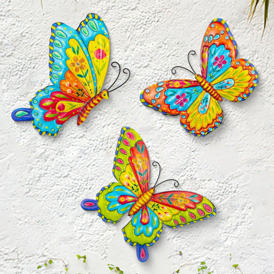 J-Fly Metal Butterfly Wall Decorations Garden Decor Room Decor, Lawn Ornaments Ladybugs Live- 3 Pieces, Outdoor Garden Yard Decor for Home and Office Valentine Decoration Gifts