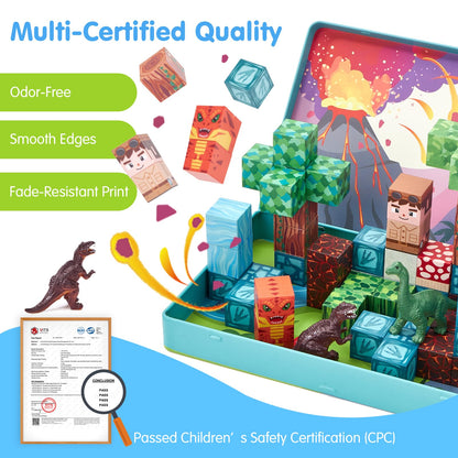 hahaland Mini Magnetic Blocks Travel Set with Magnetic Case - 52 PCS Magnet Building Cubes Dinosaur Toys for Kids 3-5 Toddler Travel Toys Airplane Essentials, Stem Toys 4 Year Old Boys 3 Year Old Gift