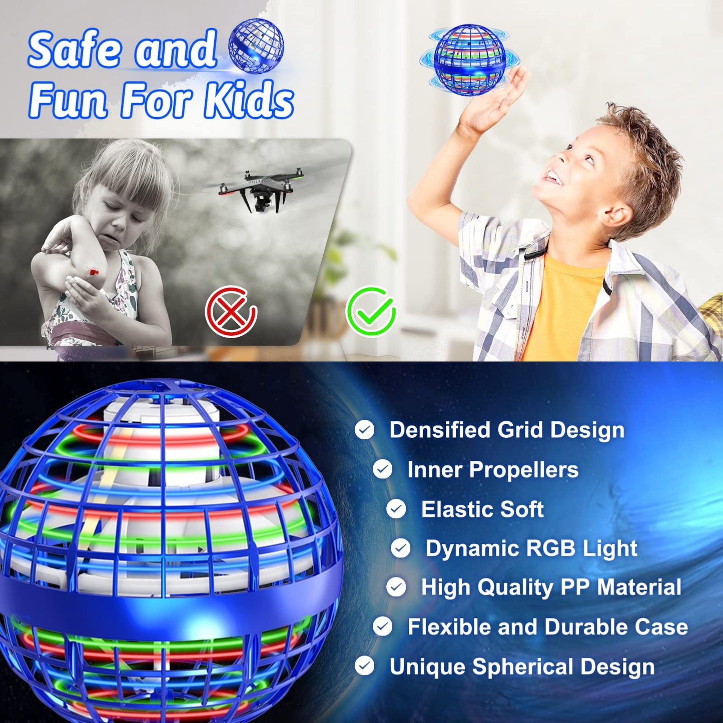Flying Orb Ball Toys 2 Pack, Soaring Hover Boomerang Spinner Hand Controlled Mini Drone Cosmic Globe Spinning Kids Adults Outdoor Fly Toy Birthday Gift Cool Stuff for Boys Girls 6 7 8 9 10+ Year Old
