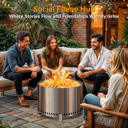 HGD 28 Inch Smokeless Firepit, Large Stainless Steel Fire Pit, Wood Burning Firepit for Patio Garden Picnic