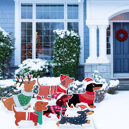 AceOrbit 10 Pcs Dachshund Christmas Yard Signs with Stakes Xmas Dog Yard Decor Waterproof Christmas Decorations Puppy Lawn Signs for Xmas Holiday Winter Farmhouse Garden Patio Pathway Outside Decor