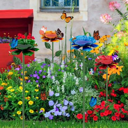 Abtanx 4 Pack Bee Watering Station, Bee Feeder for Garden Metal Butterfly Water Feeder with Flower Design Colorful Butterfly Bee Bath Bowl for Outdoor Garden Yard