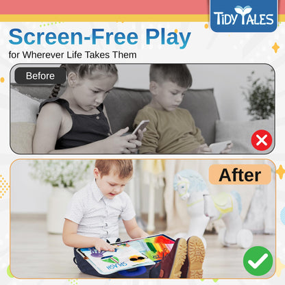 Tidy Tales Busy Book for Toddlers 1-3 - No Loose Pieces - Montessori Toys for 1, 2, 3 Year Olds - Mess-Free Airplane Quiet Board Travel Toy - Educational Busy Board & Soft Toddler Activity Book