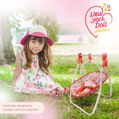 Deluxe Baby Doll Stroller and Crib Furniture Playset, Multi Baby Doll Accessories Set for 18" Dolls, Includes Doll Stroller Swing and Doll Bed Pretend Play for All Dolls - Floral