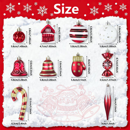 Christmas Ornaments, 16Pcs Red and White Christmas Ornaments Set with Hanging Strings Ideal for Christmas Tree Decorations and Indoor Accents