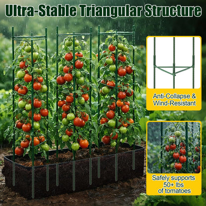 BobbleT 3 Pack Heavy Duty Tomato Cages with 57 Gallon Grow Bag, 48" Adjustable Tomato Trellis for Raised Garden Bed, Sturdy Triangle Plant Support for Climbing Vegetables, Cucumbers & Garden Plants
