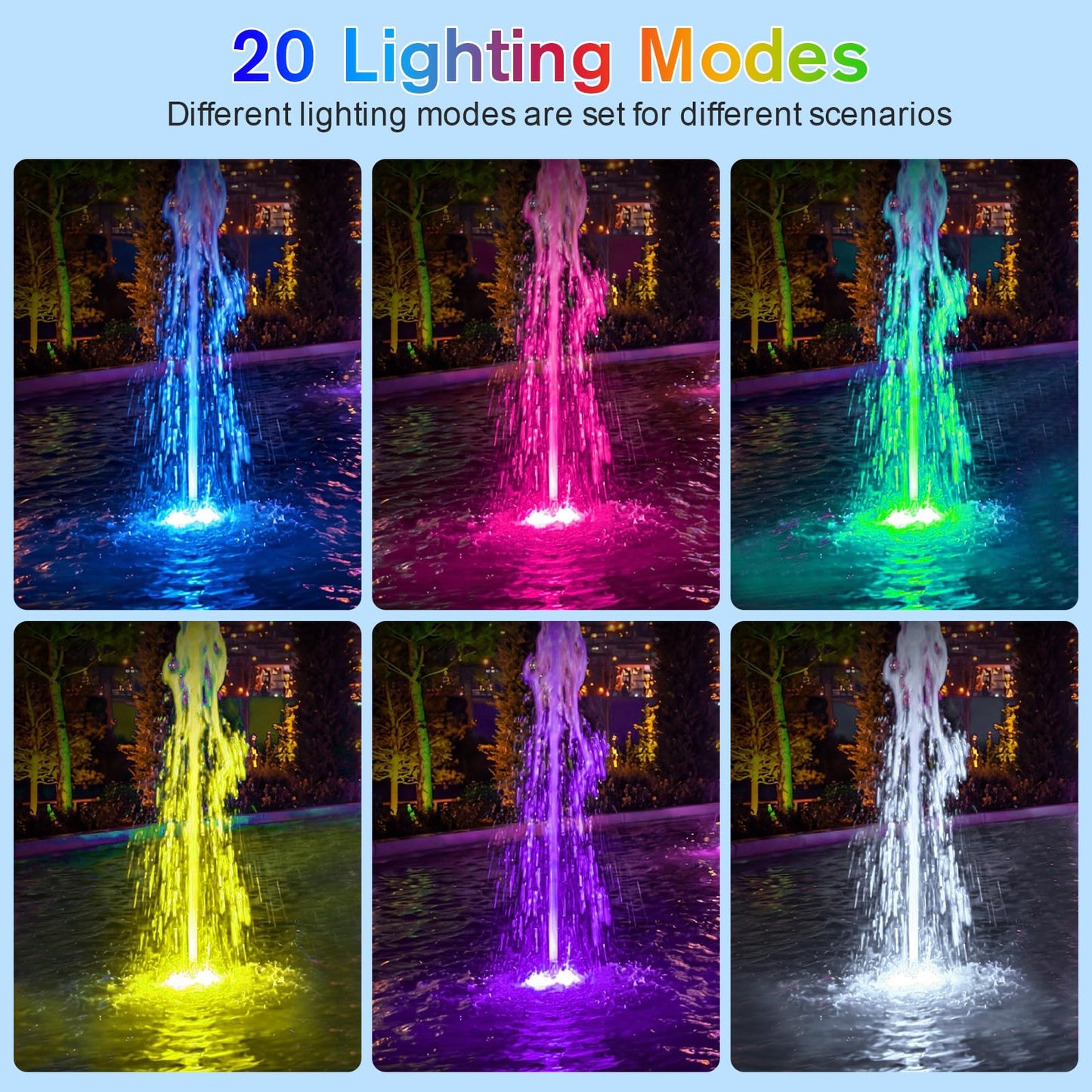 POPOSOAP 6-Head RGB Underwater Pond Lights, IP68 Waterproof LED Lights with Remote Control, Timer & Memory Function Fountain Lights for Pond Fountain Waterfall Aquarium Pool Outdoor Decoration