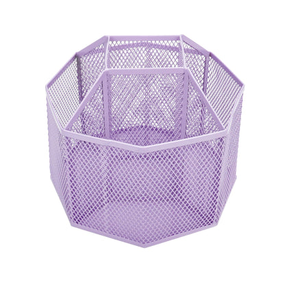 Annova Mesh Desk Organizer Rotate with 5 Compartments Spinning Tidy Candy/Pen Holder Office, Art Supply, Storage, Classroom, Home (Light Purple)