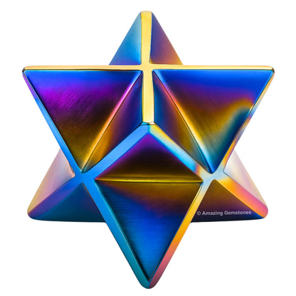 Amazing Gemstone Titanium Aura Quartz Merkaba Crystal - 1 Inches Metaphysical Merkaba Star for Meditation - Energetic Tetrahedron Crystal and Healing Stones and Healing (20-25mm)