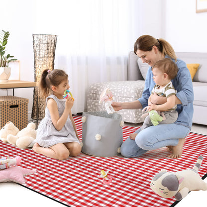 RealPero Extra Large Picnic Blanket, 80"x60" Waterproof Sandproof Beach Mat, Soft Foldable Outdoor Camping Mat with PU Carrier, Red White Plaid Portable Mat for Lawn, Grass, Travel & Park