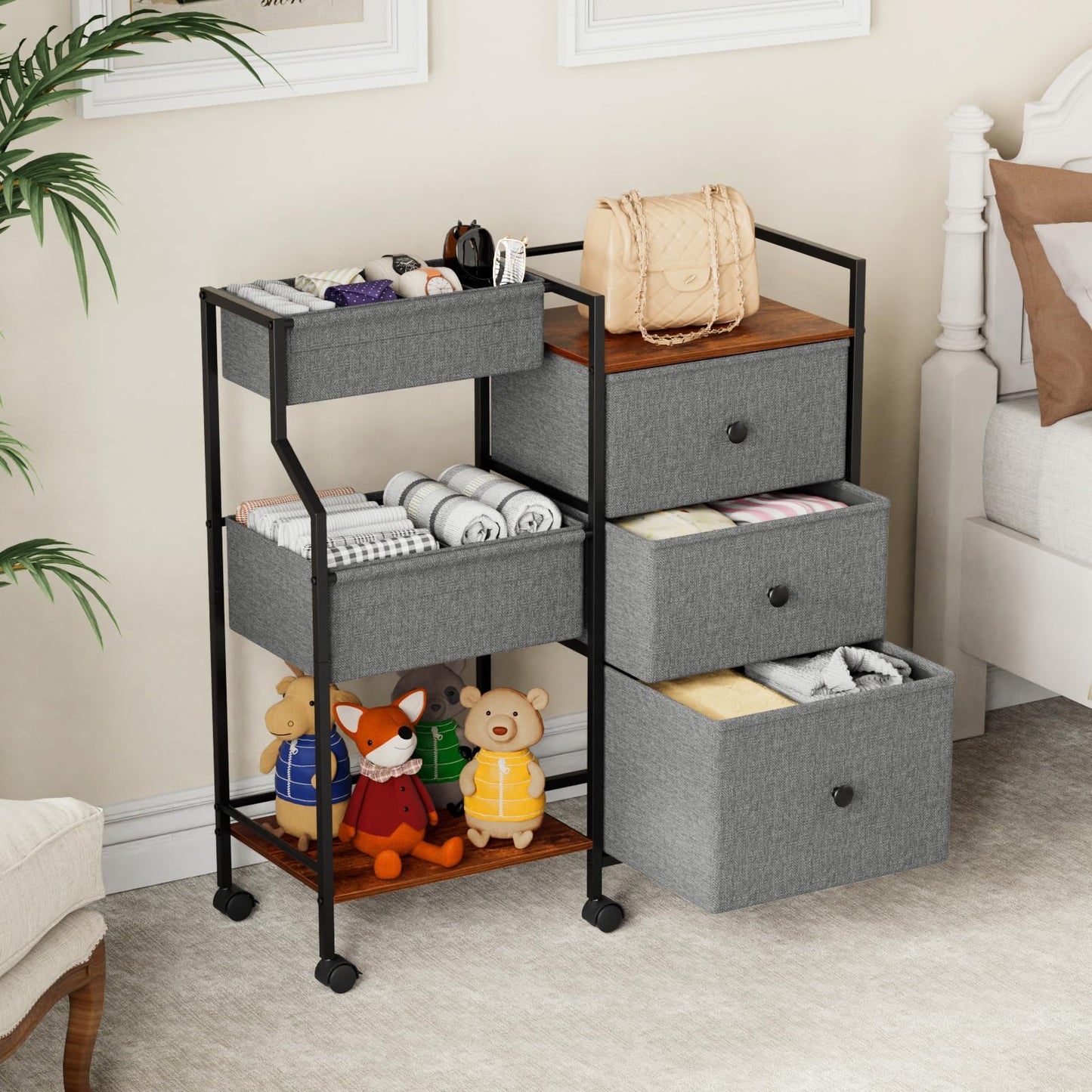 Modanais Baby Diaper Caddy Organizer Cart - 3 Tier Rolling Cart with Dividers and Drawers, Easy To Assemble, Mobile Utility Cart with Wheels for Nursery, Bedroom, Changing Table & Crib