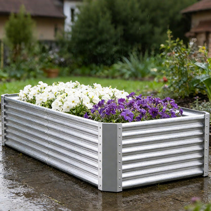 Tegarbed Tall Galvanized Raised Garden Bed Kit Outdoor Patio,6x3x2ft Large Rectangular Metal Planter Boxes,Deep Root Box Planter for Gardening, Vegetables, Flowers, Herbs, 1 Pack, Silver