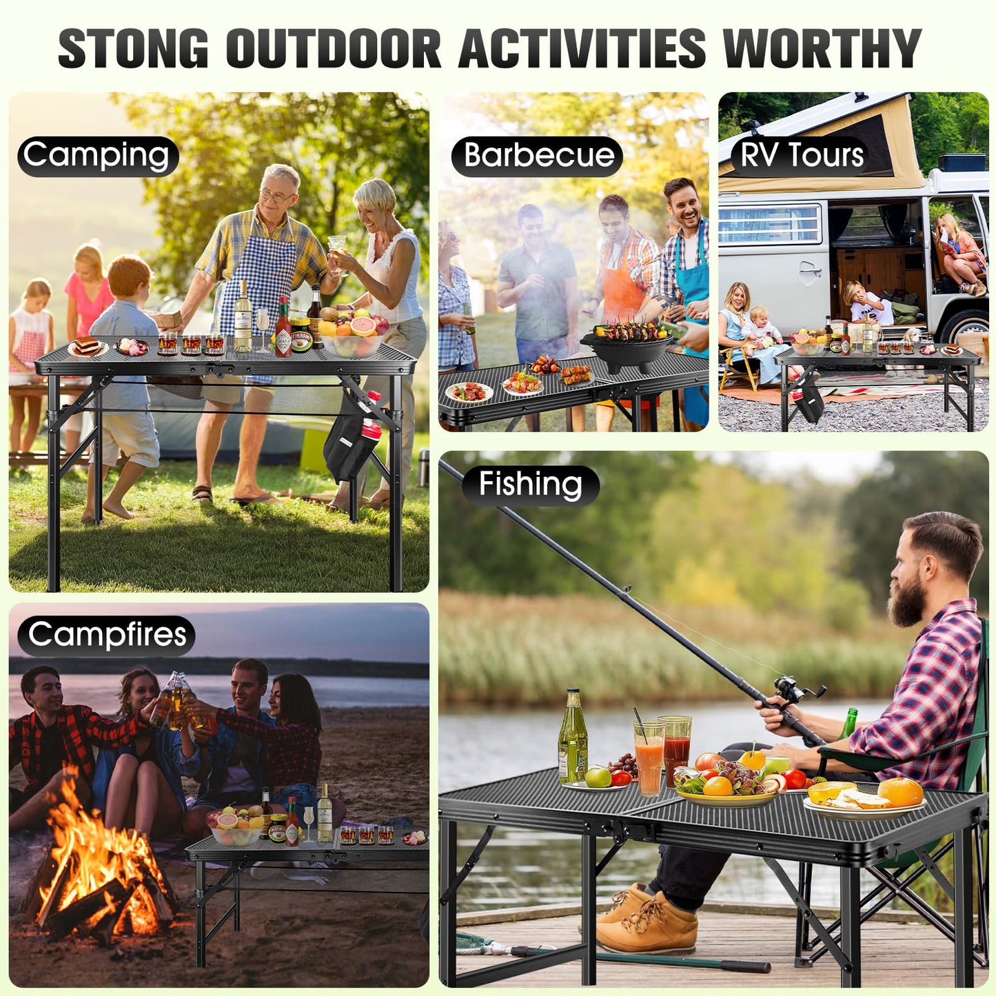 Ciavca Upgraded Folding Grill Table - Metal Portable Camping Table, 2 Height Adjustable Max 22", Lightweight Foldable for Outside BBQ 24"x15.8"
