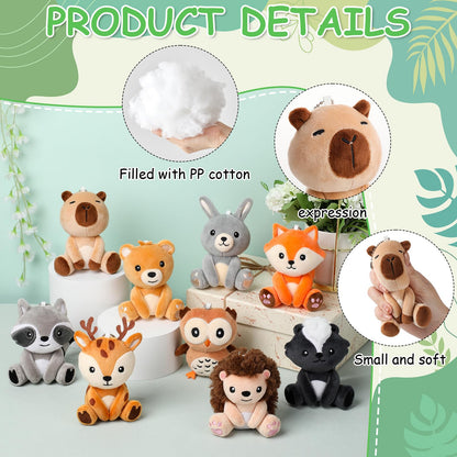 Aoriher 9 Pcs Small Forest Stuffed Animals Bulk 4 Inch Mini Woodland Plush Toys Deer Rabbit Owl Skunk Capybara Raccoon Hedgehog Brown Bear Fox for Kids Baby Shower Birthday Party Favors