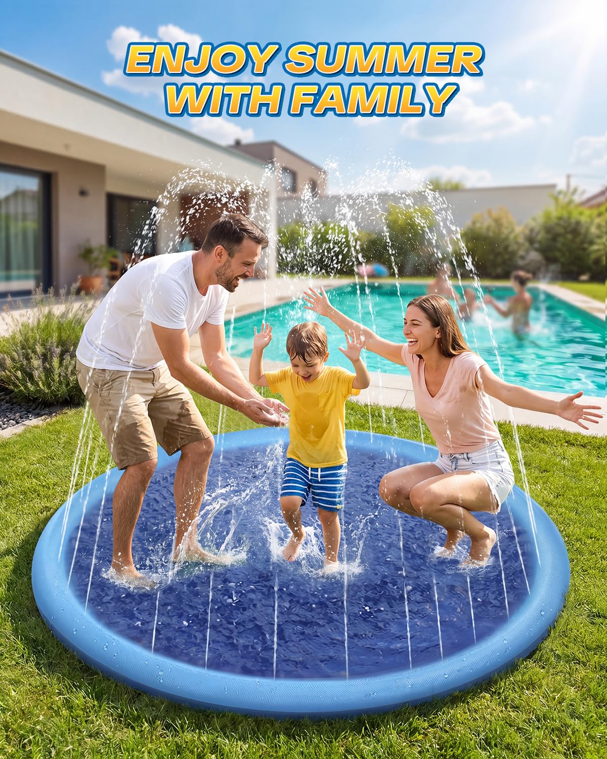 Raxurt Splash Pad, Anti-Slip Splash Pad for Kids Dogs Thickened 0.58mm Dog Pool Toddler Splash Sprinkler Pad Baby Summer Outdoor Water Toys for Boys Girls