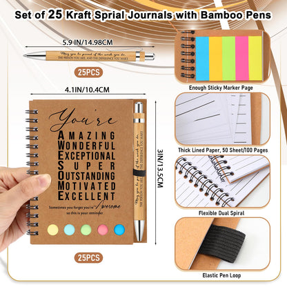 Jetec 25 Sets Employee Appreciation Gift Bulk Inspirational Spiral Notebook with Motivational Pen and Sticky Notepad Thank You Gifts for Volunteer Teacher Nurse Team Coworker (Amazing)