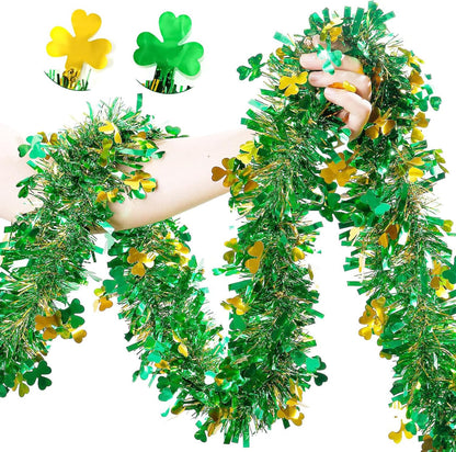 JFBNXB St Patricks Day Garland, St Patricks Day Decorations for Home and Party, 12 Meters Long Green Shamrock Festive Decor, St Patricks Day Party Supplies