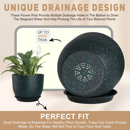 YNNICO Plant Pots 10/9/8/7.5/7 inch Set of 5,Flower Pots with Multi Mesh Drainage Holes, Large Planters for Indoor Outdoor Garden Plants and Flowers. (Green Speckles)