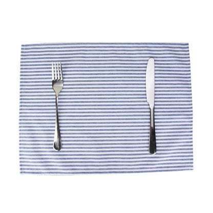 INFEI Plain Striped Cotton Linen Blended Dinner Cloth Napkins - Set of 12 (40 x 30 cm) - for Events & Home Use (Blue)