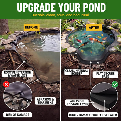 Fanfanwin 15 x 15 ft Pond Liner Underlayment 6oz Heavy Duty Black Non Woven Geotextile Underlayment Fabric with 10 U-pins for Outdoor Pond Streams Fountains Garden Waterfalls Fishpond Weed Barrier